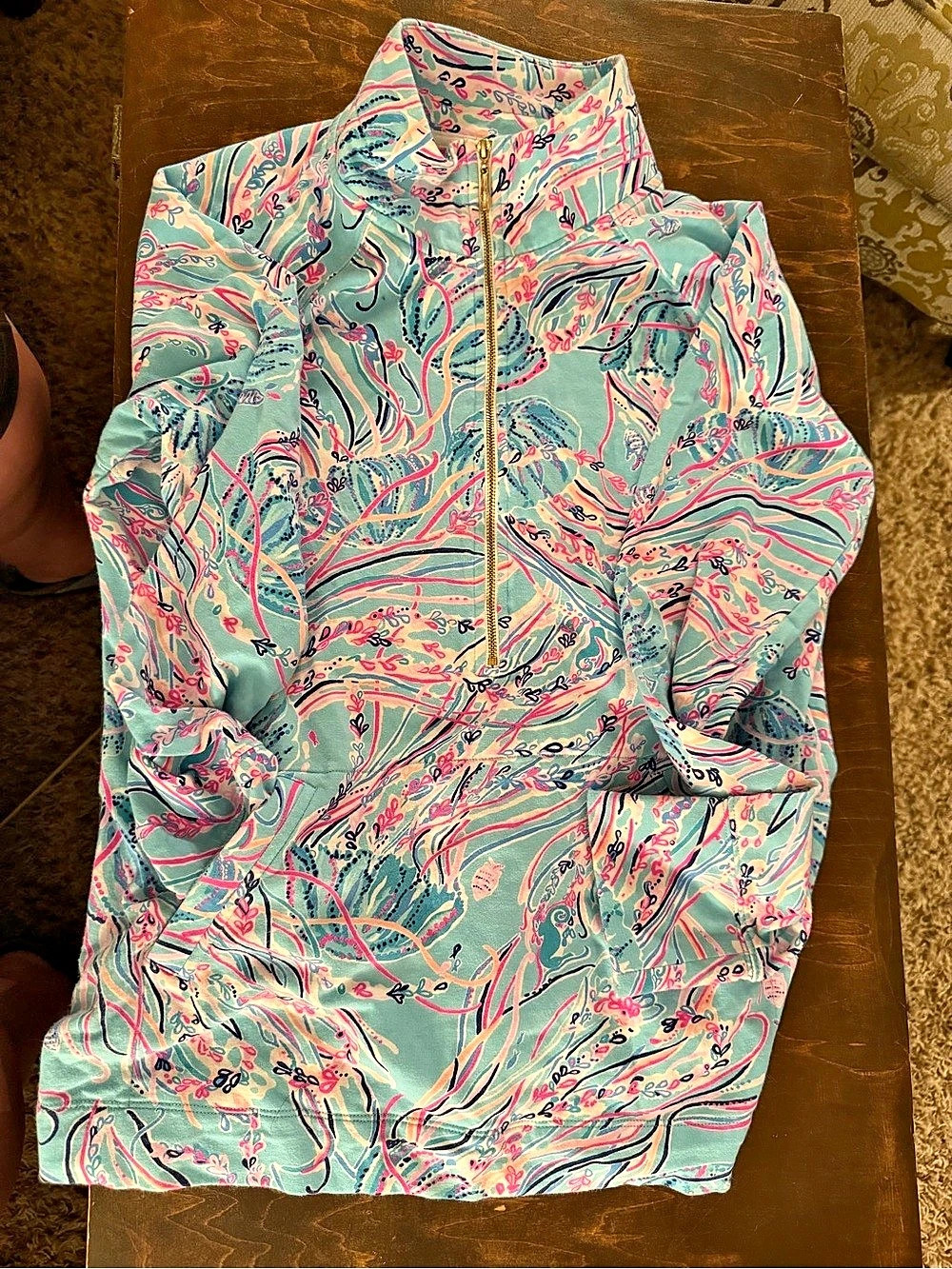 Lilly Pulitzer Abstract Print Half-Zip Jacket in Blue & Pink medium